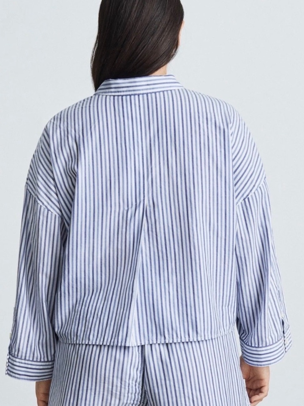 Everlane Cropped Striped Cotton Button Down The Woven PJ Top NWT Large - Picture 4 of 11